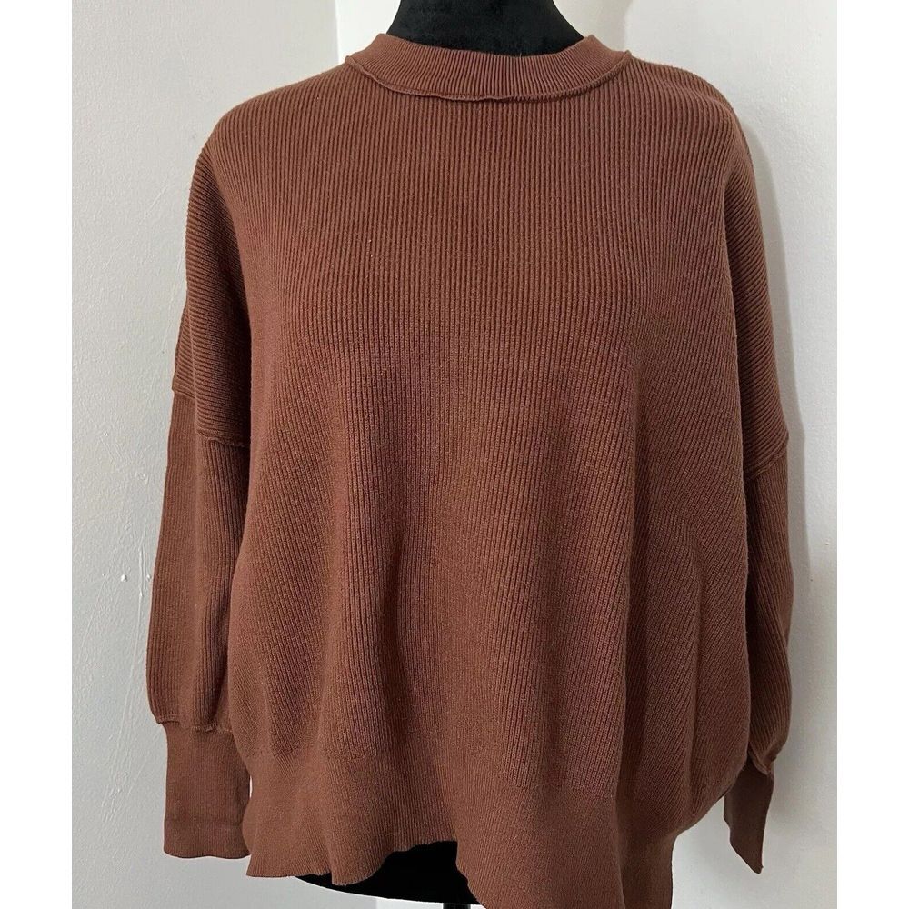 Sweater Women LG Brown Oversized Slouchy Ribbed Crew Neck Chunky Lagenlook Mocha